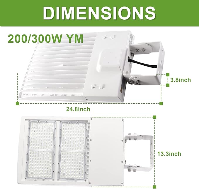 480V 300W LED Street Light, Surge Protection Built-in LED Parking Lot Pole Lights with Trunnion/Yoke Mount, 42000LM 1-10V Dimmable 1000W MH/HPS Equiv. Outdoor Sport Court Area Light