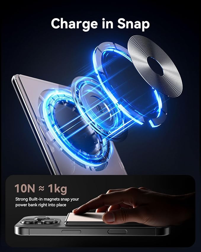 Kuulaa Magsafe Battery Pack 0.27'' 5000mAh Ultra Slim Magnetic Portable Charger Power Bank Support USB C PD 20W Fast Charging, Compatible with iPhone 16 Pro Max/15/14/13/12 Mini, Pink