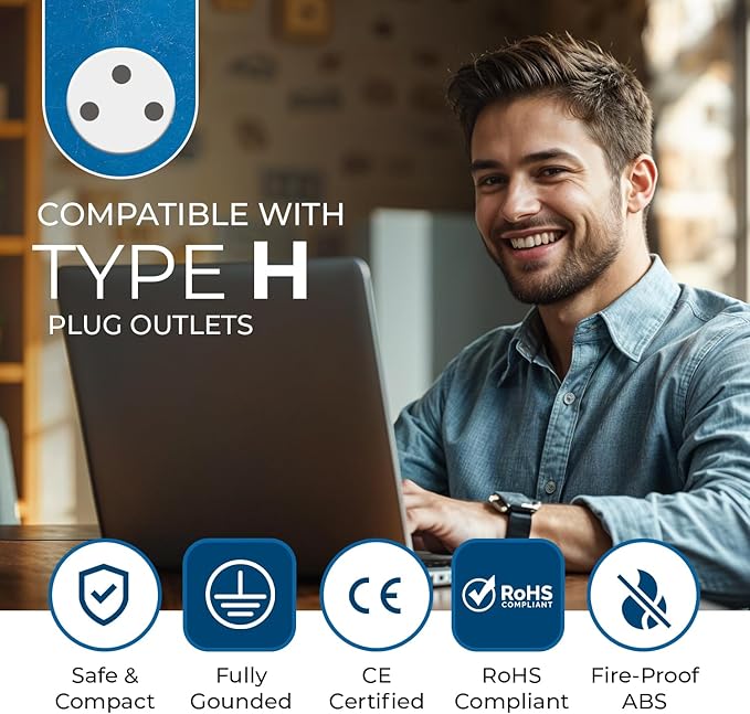 OREI Israel, Palestine Power Plug Adapter with 2 USA Inputs - Travel 3 Pack - Type H (US-14) Safe Grounded Use with Cell Phones, Laptop, Camera Chargers, CPAP, and More