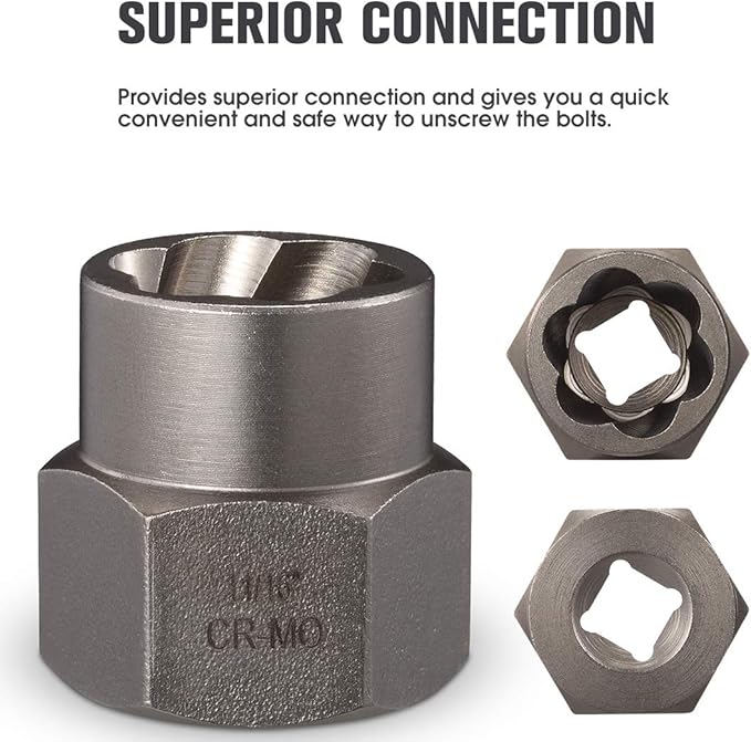 REXBETI Impact Bolt & Nut Remover Set, 13+1 Pieces Bolt Extractor Tool Set with Solid Storage Case