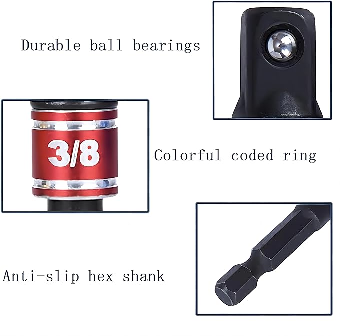 HOOOWOOO Right Angle Drill 105 Degree Right Angle Screwdriver set Drill Hex Bit Socket Adapter,3Pcs 1/4" 3/8" 1/2" Cr-V Hex Shank Impact Grade Driver Socket Adapter/Extension Set Drill Bit