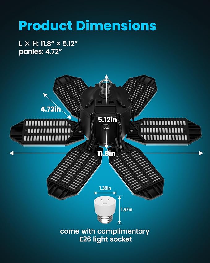 Plug-in Motion Sensor Garage Light 20000LM, Linkable Garage Ceiling Light Led with E26 Adapter,Motion Sensor Light Indoor Blub - 360° Detection for Workshop/Basement
