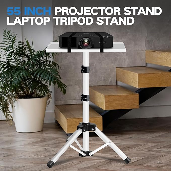 Projector Stand, 22 to 55 Inch Laptop Stand,Projector Tripod with Phone Holder,Tripod for Projector,DJ Equipment,Projector Stand for Outdoor Movies,Office, Home, Stage or Studio (White)