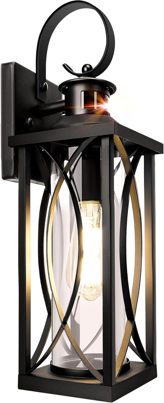 DBF Dusk to Dawn Motion Sensor Outdoor Lights 17.5 Inch, 3 Lighting Mode Exterior Light Fixtures Porch Lights Outdoor Wall Sconces Waterproof Anti-Rust, Black Wall Lanterns for House Front Door Garage