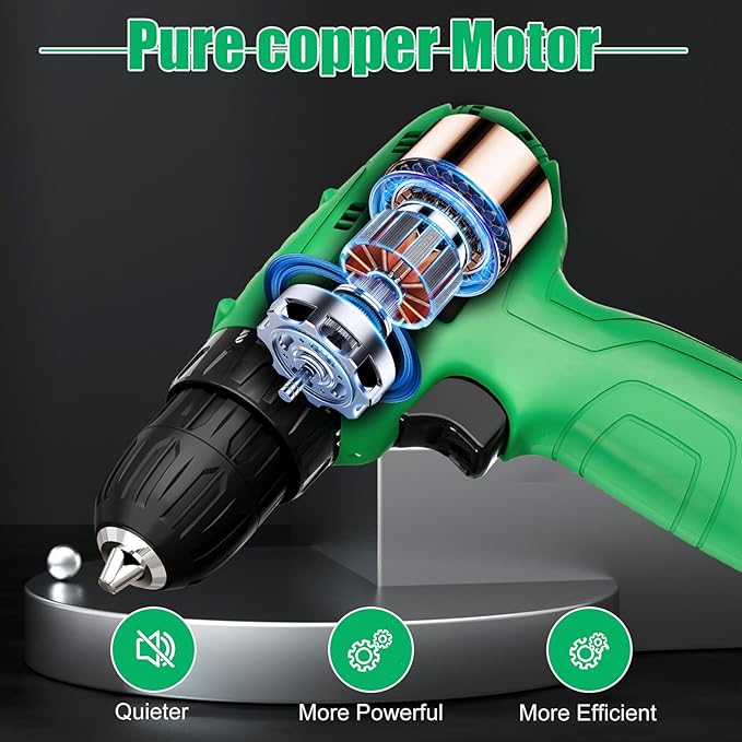 Cordless Drill Set,12V Power Drill Set with Battery and Charger, Electric Driver Drills Bits, 3/8'' Keyless Chuck,18+1 Torque Setting with LED Electric Drills Set