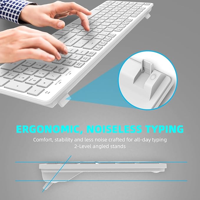 Slim Quiet Wireless Keyboard for Mac and Windows,Durable Flat Keyboard with Full Size Ultra Quiet Low-Profile Flat Keys, 2.4GHz Wireless for Mac,Windows 11/10/8/7/Vista,Microsoft & PC(White