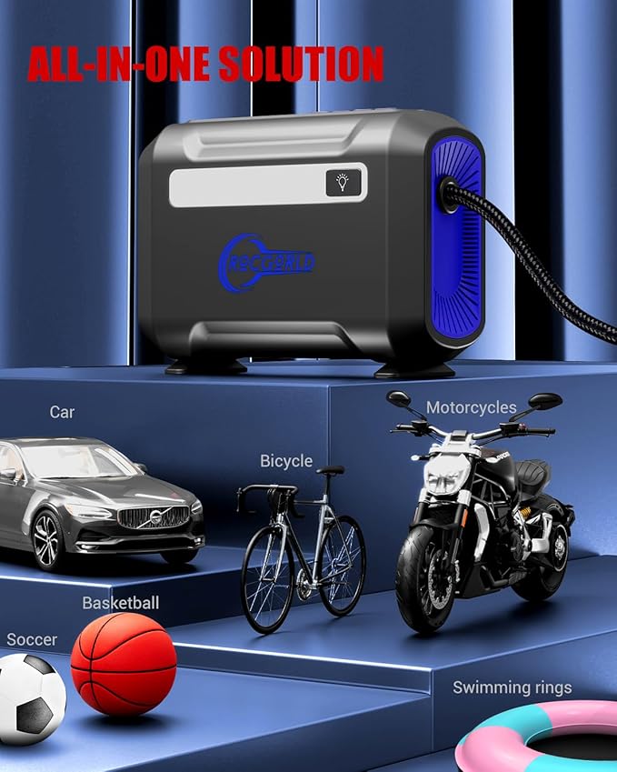 R8 Tire Inflator Portable Air Compressor, DC 12V Air Compressor Portable with Large Dual Digital Screen, 3X Faster Inflation Air Pump for Car, Bike, Ball, Motor (Blue)