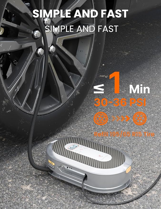 Giraffe Tools Tire Inflator Portable Air Compressor, 150 PSI 12V Car Air Pump with Digital Pressure Gauge, 13ft Cord Retraction Auto Tire Pump with Emergency LED Light for Bicycle, Motorcycle, Ball