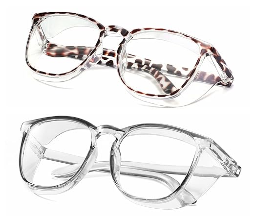 Alsenor Safety Glasses Anti Fog Goggles Protective Eyewear Blue Light Blocking Anti Dust UV Protection Glasses For Men Women (2 Pack(new-leopard+grey))