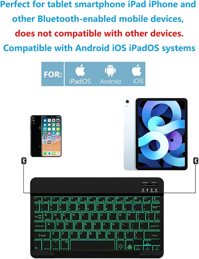 Backlit Bluetooth Keyboard Small Portable Wireless Keyboard Rechargeable Illuminated for Android Samsung Tablet Cell Phone Smartphone iPad A16 11th 10th Generation iPad Pro Air Mini iPhone (Black)
