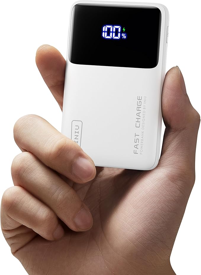 INIU Portable Charger, 10000mAh Slim Power Bank, 45W Fast Charging Small Battery Pack, Flight Cruise Ship Ship Family Trip Accessories Phone Charger for College Students Travelers Boys Girls, White