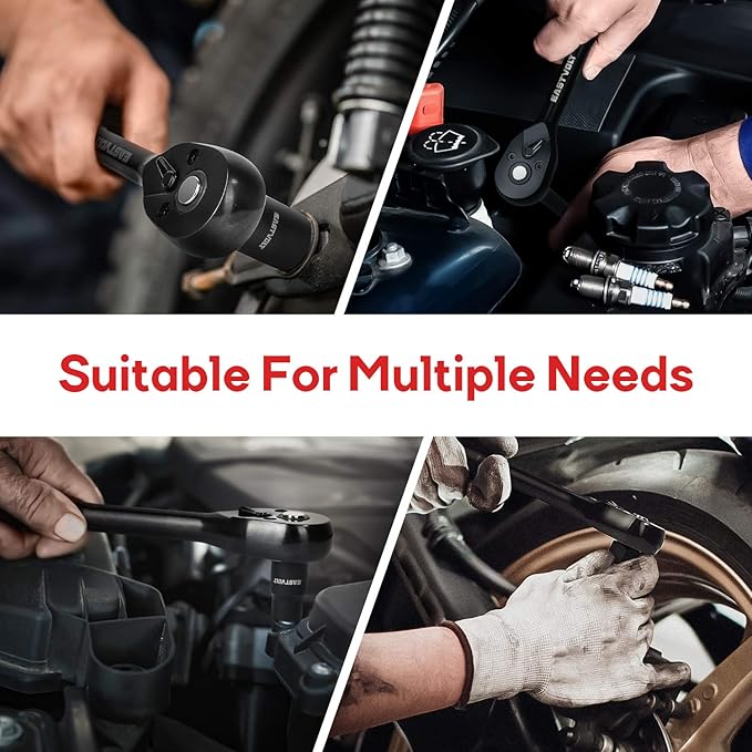 Eastvolt 46 Pieces Drive Socket Ratchet Wrench Set, Mechanic Tool Kits with 72 Teeth Reversible Ratchet, Extension Bar Set and Storage Case, Metric/SAE