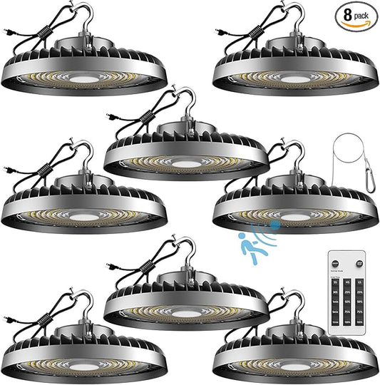 Smart 200W HIgh Bay LED Lights with Smart Controller Supports Normal Mode & Motion Sensor Mode(Energy Saving) ETL Listed UFO Lights for 25-35FT Warehouse-6Pack