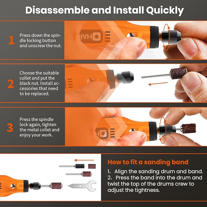 HARDELL Mini Cordless Rotary Tool, 5-Speed and USB Charging with storage case, Multi-Purpose 3.7V Power Rotary Tool for Sanding, Polishing, Drilling, Etching, Engraving, DIY Crafts