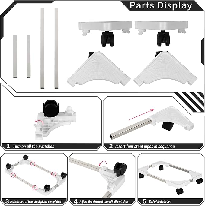 Liitrton Mobile CPU Stand Adjustable Computer Tower Stand with 4 Caster Wheels Fits Most PC (White)