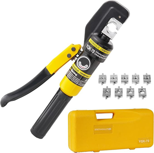 10 Ton Hydraulic Crimping Tool, 12 AWG to 2/0 AWG Hydraulic Crimper with 9 Dies, for Wire Rope, Copper Lugs, Ring Terminals, Electrical Connectors