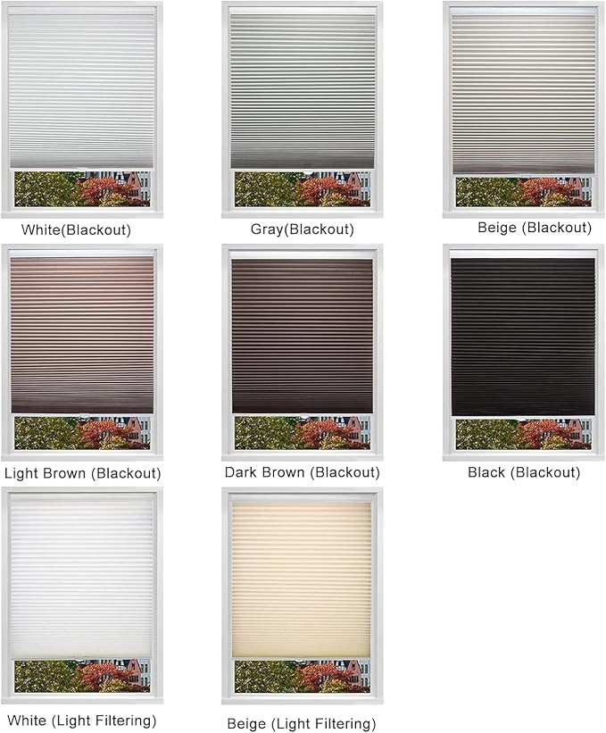 Changshade Cordless Cellular Shades, Light Filtering Honeycomb Shades for Windows, Pull Down Pleated Blinds, Easy to Install for Indoor Windows and French Doors,35" W x 50" H, Grey