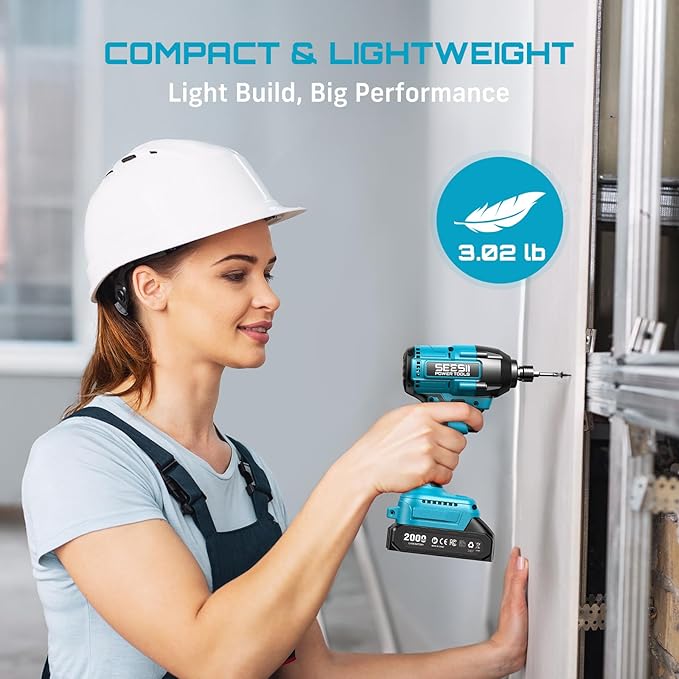SEESII Cordless Impact Driver Kit, 21V Max Torque 1590 In-lbs(180 N.m) Impact Driver Set with Two 2.0 Ah Batteries, 1/4" Hex Chuck Power Impact Driver w/ 20 Pcs Drill Bits, 0-2500 RPM Variable Speed