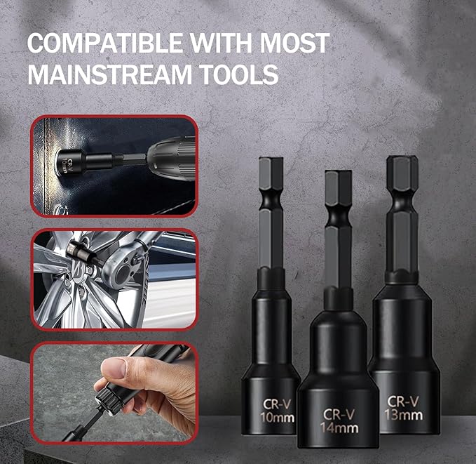 12Pcs Magnetic Nut Driver Set,Impact Power Hex Nut Driver Drill Bit Master Kit, SAE & Metric, 1/4-Inch Quick-Change| Cr-V Steel