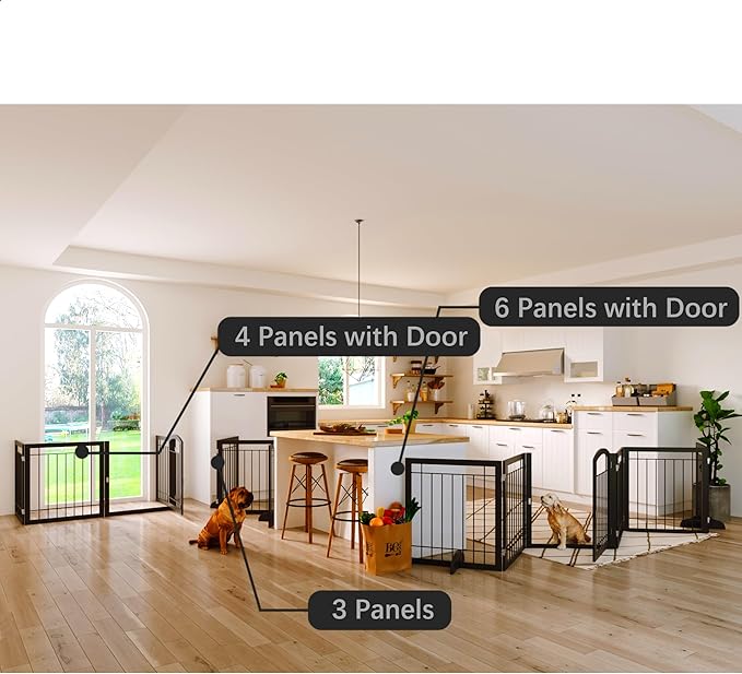 JSB 72-inch Extra Wide 28-inch Tall Dog gate, Freestanding Pet Gate for Halls, Stairs & Home, Pet Puppy Safety Dog Fence with 2PCS Support Feet (Black)