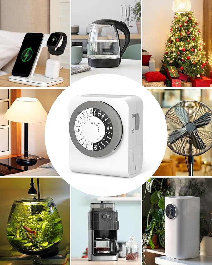 BN-LINK Outlet Timer with 2 Grounded Outlets, Mechanical Light Timer for Electrical Outlets Indoor, 24-Hour 3-Prong Timer Outlet for Lamp, Indoor Lighting and Christmas Lights, 15A/1875W, 1 Pack