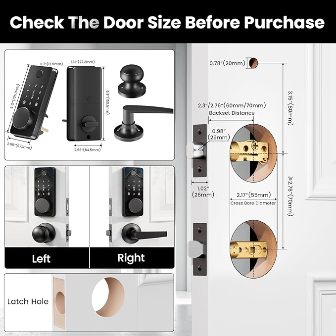 Fingerprint Door Lock Set, Biquole Keyless Entry Door Lock with 2 Lever Handles, Electronic Keypad Deadbolt, Auto & One Touch Lock,Smart Locks for Front Door, Easy Installation, App Control