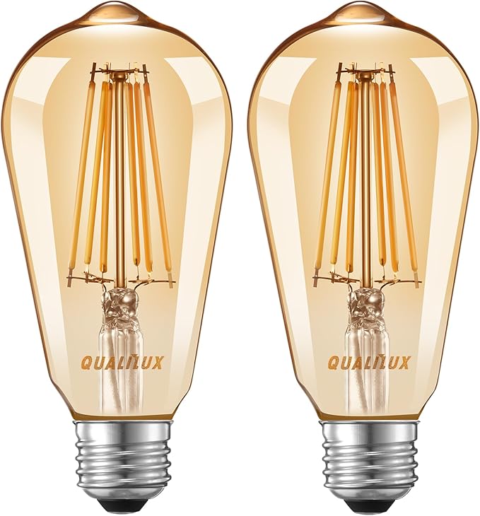 Dusk to Dawn Edison Light Bulbs ST58(ST19), Vintage Amber Glass, 2300K Warm Light, 6.5W=60W, Auto On/Off Light Sensing LED Filament Bulb Outdoor, 700LM, Non-Dimmable, E26, 2-Pack, HQ-H027