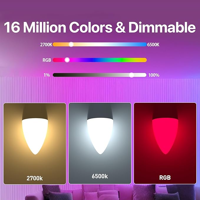 ORALUCE Smart Light Bulb Compatible with Alexa & Google Home, C37 E12 LED Light Bulb 40W Equivalent, 2.4GHz WiFi & Bluetooth Color Changing APP Dimmable, Multicolor LED Bulb 450 Lumens,2P