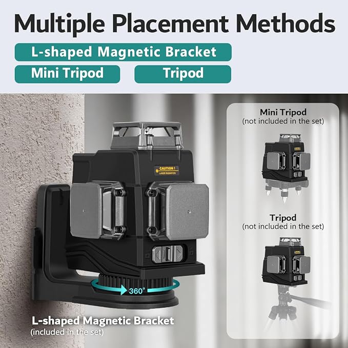 JEPPO Laser Level 360 Self Leveling,3x360° Cross Line Green Laser Level,3D Lazer Level for construction and picture hanging,APP Remote Control,with 5000mAh Rechargeable Battery,Magnetic Rotating Stand
