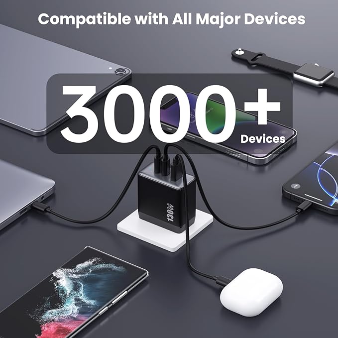 130W USB C Charger Block,3-Port GaN Fast Charger,Compact Foldable Type C Fast Charging Wall Charger,PD QC 65W USB C Laptop Charger for MacBook Pro/Air,iPad Pro,iPhone16/15,Galaxy Series,Dell XPS etc