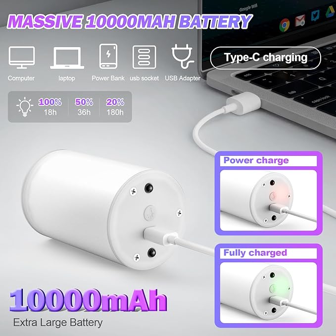10000mAh Rechargeable Led Corn Light Bulb,Battery Operated Light Bulb with Remote Control, E26, 60W Equivalent, 800Lum, 3 Color Temperatures, 12 RGB, Emergency Lamp, 4PC