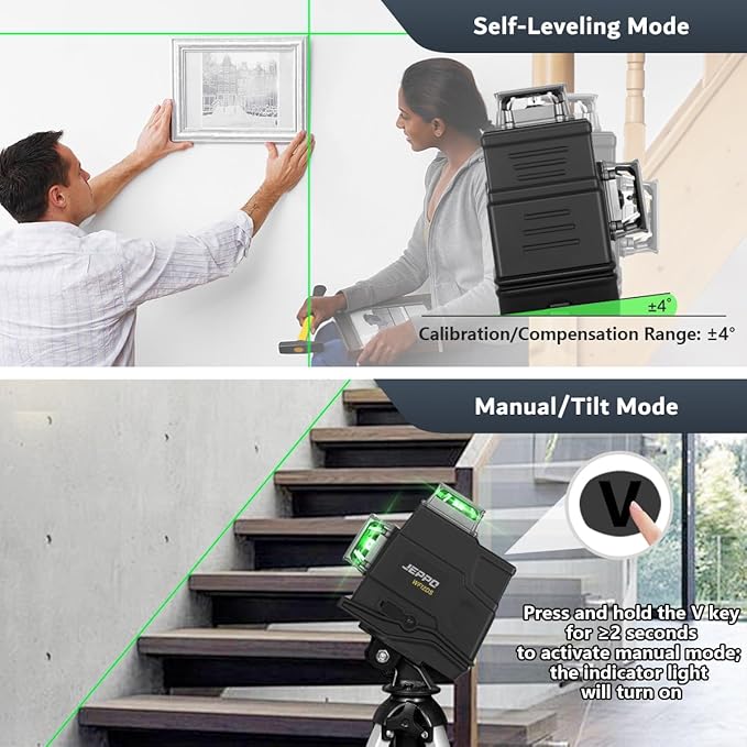 JEPPO Laser Level 360 Self Leveling,3x360° Cross Line Green Laser Level,3D Lazer Level for construction and picture hanging,APP Remote Control,with 5000mAh Rechargeable Battery,Magnetic Rotating Stand