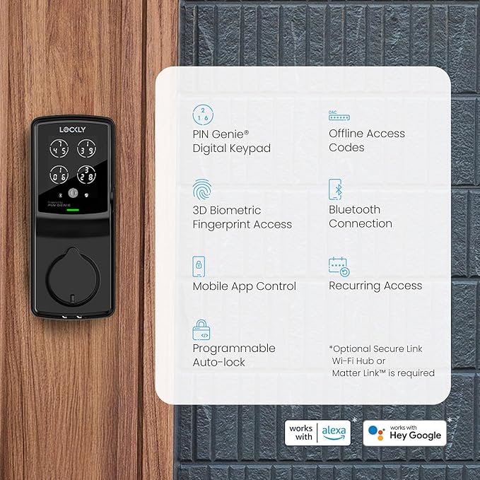 Lockly Secure Plus, Keyless Entry Door Lock, Smart Locks for Front Door, Smart Lock Deadbolt, PIN Genie® Keypad, 3D Biometric Fingerprint Sensor, Auto Lock Smart Door Lock (Matte Black)