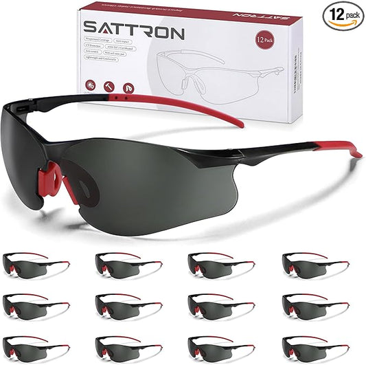 Safety Glasses Tinted 12 Pack, Protective Eyewear for Men Women UV Protection ANSI Z87.1, Safety Sunglasses Bulk Scratch Impact Resistant Eye Protection with Nose Pads for Construction Work Smoke