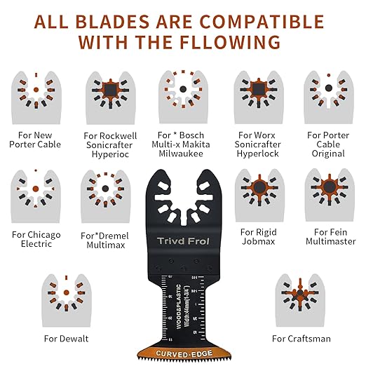 100Pcs Curved-Edge Oscillating Tool Blades Professional Universal Oscillating Saw Blades Wood Multitool Blades Compatible with Dewalt, Milwaukee, Ryobi, Rockwell, Bosch