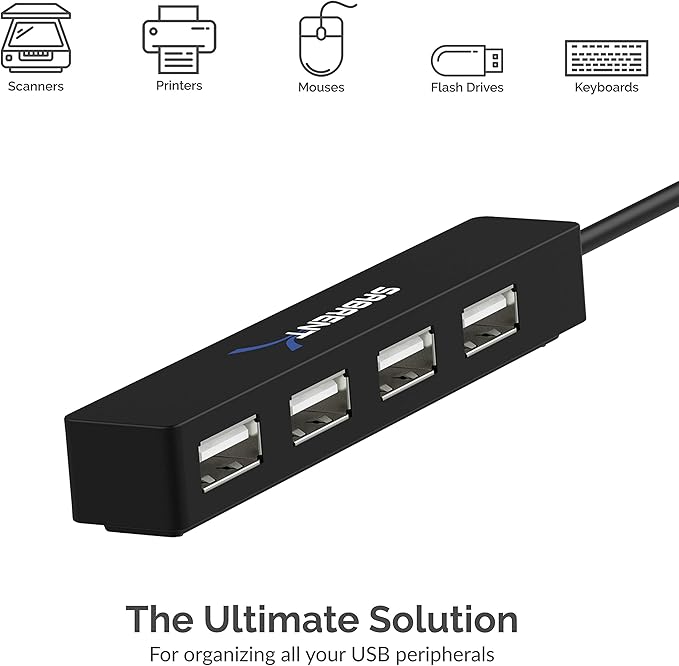 SABRENT 4 Port Portable USB 2.0 Hub (9.5" Cable) for Ultra Book, MacBook Air, Windows 8 Tablet PC (HB-MCRM)