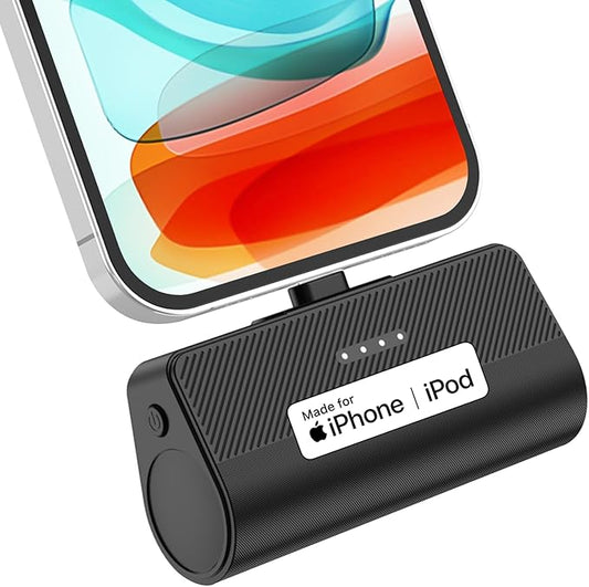 KKD Portable Charger for iPhone, Built-in MFi Certified Plug, 5000mAh Small Portable Phone Charger Power Bank for iPhone 14/13/12/11/XR/X/SE/8/7/6/6s/Pro Max/Plus,iPad,Black