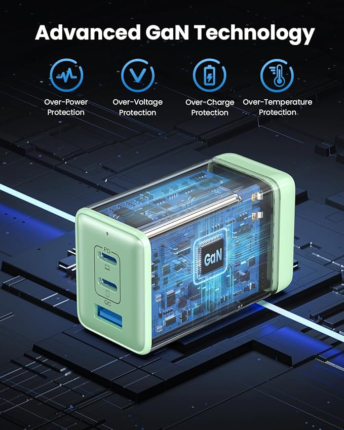 128W USB C Wall Charger,GaN III 3-Port Fast Charging Station,PD QC Foldable Charger Block Portable 65W Laptop Adapter for MacBook Pro/Air,iPad Pro,Galaxy S23,Dell XPS 13,iPhone 16/15/Pro etc