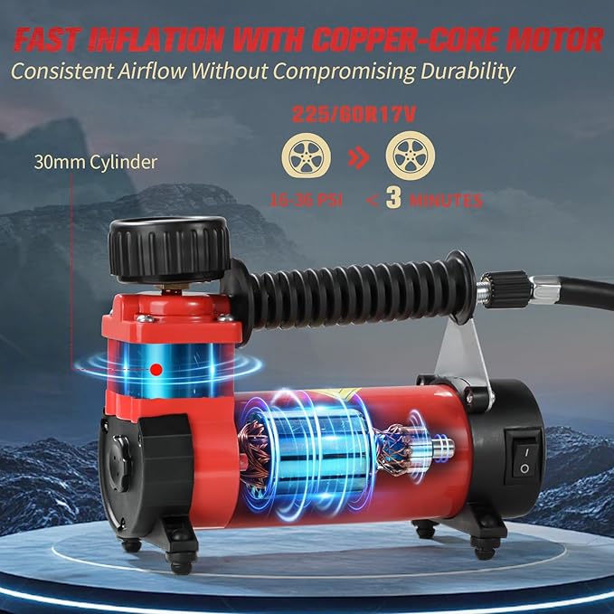 AVID POWER 12V DC Tire Inflator Portable Air Compressor, Compact Air Pump w/Copper Motor, Easy Operation 12V Tire Pump w/Carrying Case & 3 Adapters