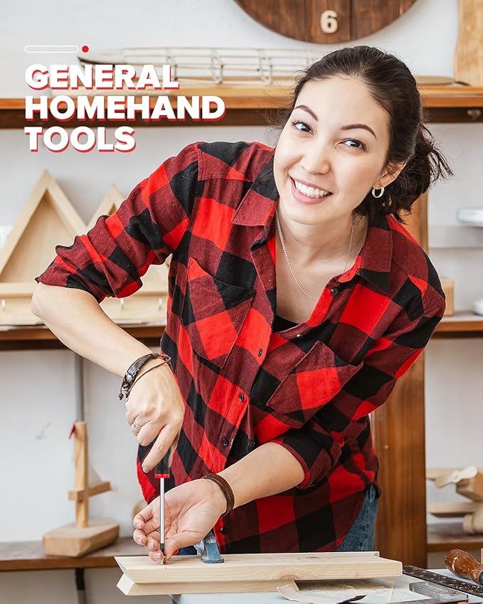 13pcs General Household Tool Set, Home Tool Kit with Plastic Toolbox for DIY, Maintenance, Perfect for Students & Homeowners (Red)