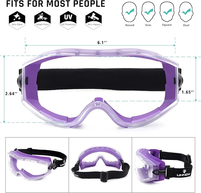 UKNOW Safety Goggles Over Glasses - Anti-Fog Clear Lens - ANSI Z87.1 Certified Eye Protection for Lab Work, Industrial Use