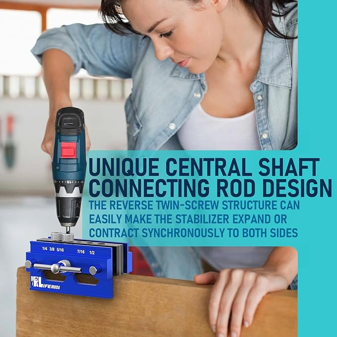 Self Centering Doweling Jig Kit, Drill Jig For Straight Holes Biscuit Joiner Set With 6 Drill Guide Bushings, Adjustable Width Drilling Guide Tool Accessory Jigs (Blue)