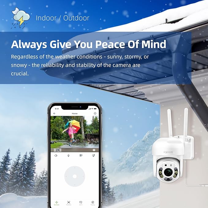 2K WiFi Security Camera for Home with Cell Phone App Control, Color Night Vision, Ai Motion Detection, Auto Tracking, 2 Way Audio, Waterproof, Local/Cloud Storage, Work with Alexa