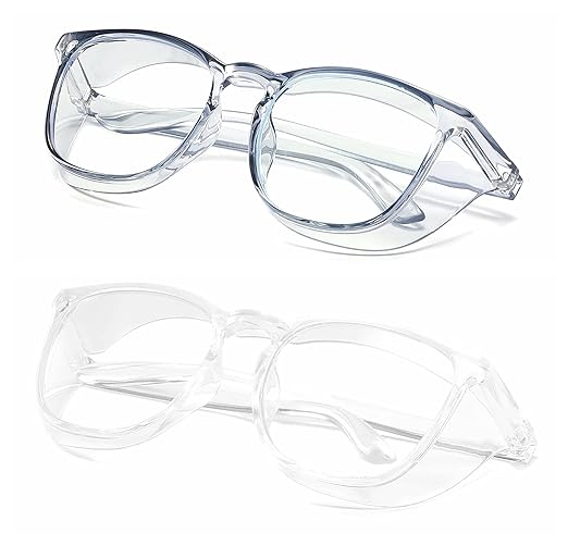 Alsenor Safety Glasses Anti Fog Goggles Protective Eyewear Blue Light Blocking Anti Dust UV Protection Glasses For Men Women (2 Pack (Blue + Clear))