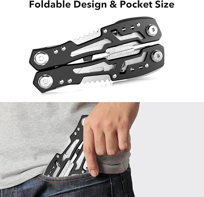 14-In-1 Multitool with Safety Locking, Professional Stainless Steel Multitool Pliers Pocket Knife, Bottle Opener, Screwdriver with Nylon Sheath ,Apply to Survival,Camping, Hunting and Hiking
