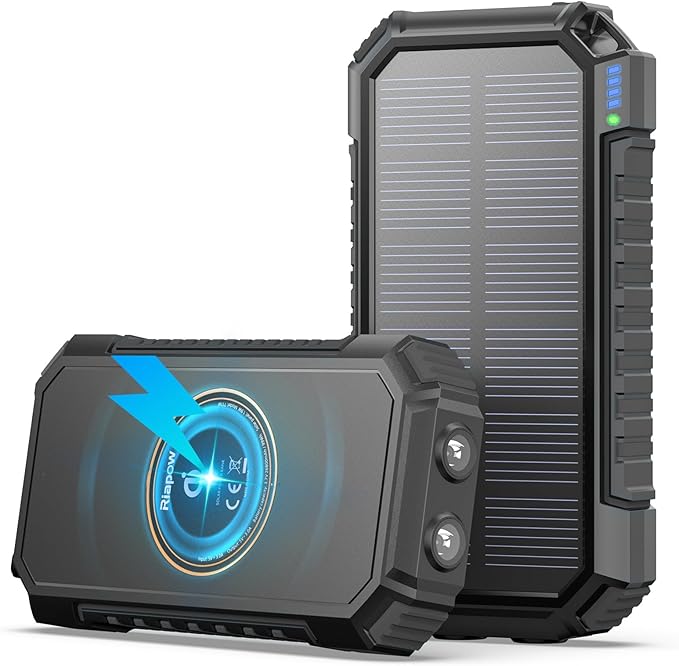 Riapow Solar Charger Power Bank - 26800mAh Wireless Portable Charger with USB C – PD QC3.0 Fast Charging Battery Bank - External Battery Pack with 4 Outputs for Phone Tablet, 2 Flashlight for Camping