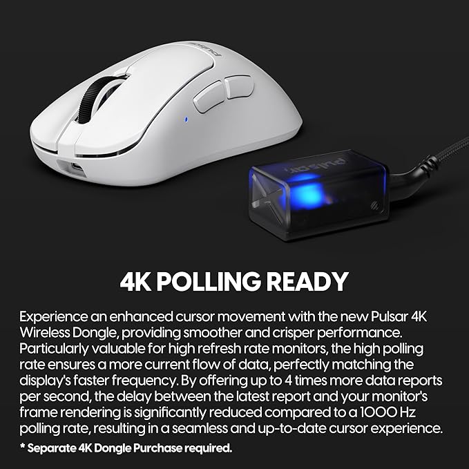 Pulsar Gaming Gears - Xlite V3 Medium Wireless Gaming Mouse, Ultra Lightweight 1.94 oz (55 g), Ergonomic, Optical Switches, PAW3395 Optical Sensor (Medium, Wireless, White)
