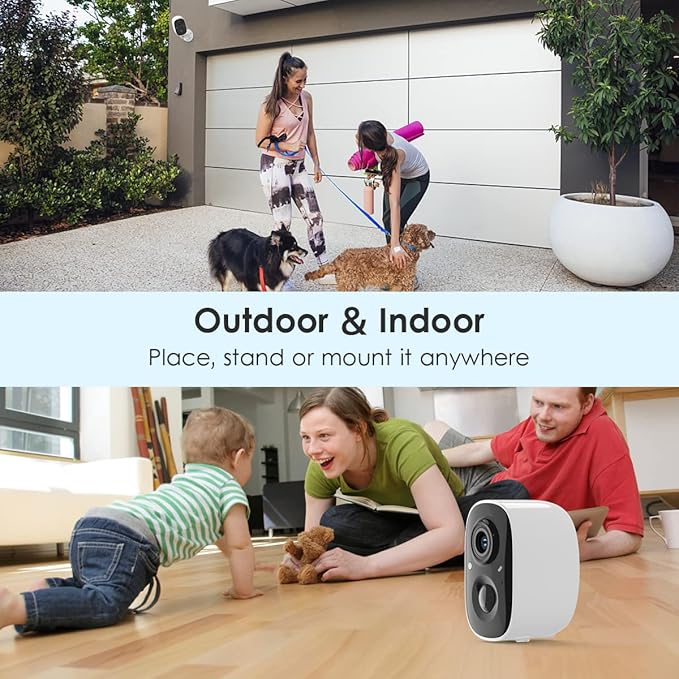 GMK Security Camera Wireless Outdoor, 2K Color Night Vision AI Motion Detection 2-Way Talk Battery Powered WiFi Home Indoor Camera IP65 Weatherproof Spotlight Siren Alarm Cloud/SD Storage