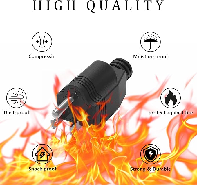 3 Prong Replacement Plug, 6 Pack Extension Cord Ends, Replacement Plugs 3 Prong with 1 Screwdriver, Neutral Ground Bonding Plugs, 3 Wire MalePlug, Power Plug Replacements, Black