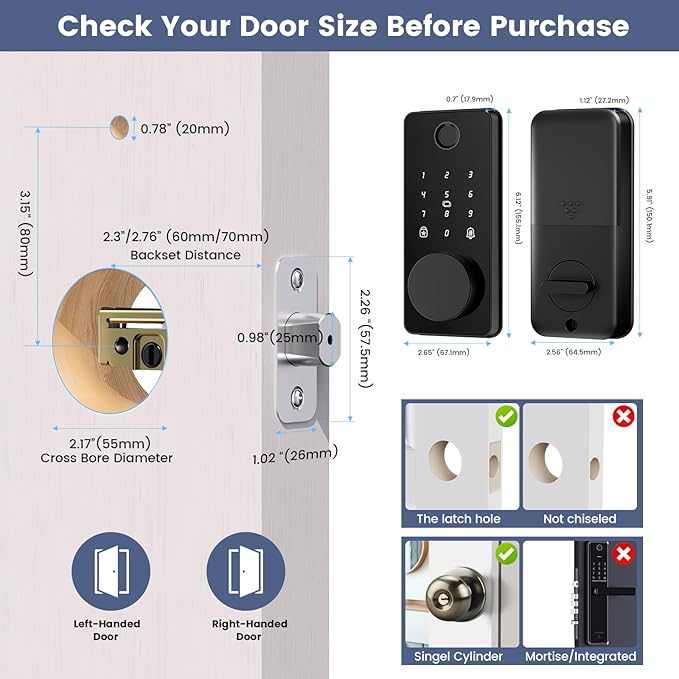 Keyless Entry Door Lock, Smart Door Lock, Smart Deadbolt Lock with Keypad, Auto & One Touch Lock | Smart Locks for Front Door | Easy Installation | Exact Fingerprint | App Control | 12-Month Battery